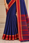 Royal Navy Blue Saree with Red Traditional Border