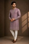 Dusty Mauve Embroidered Festive Kurta Set