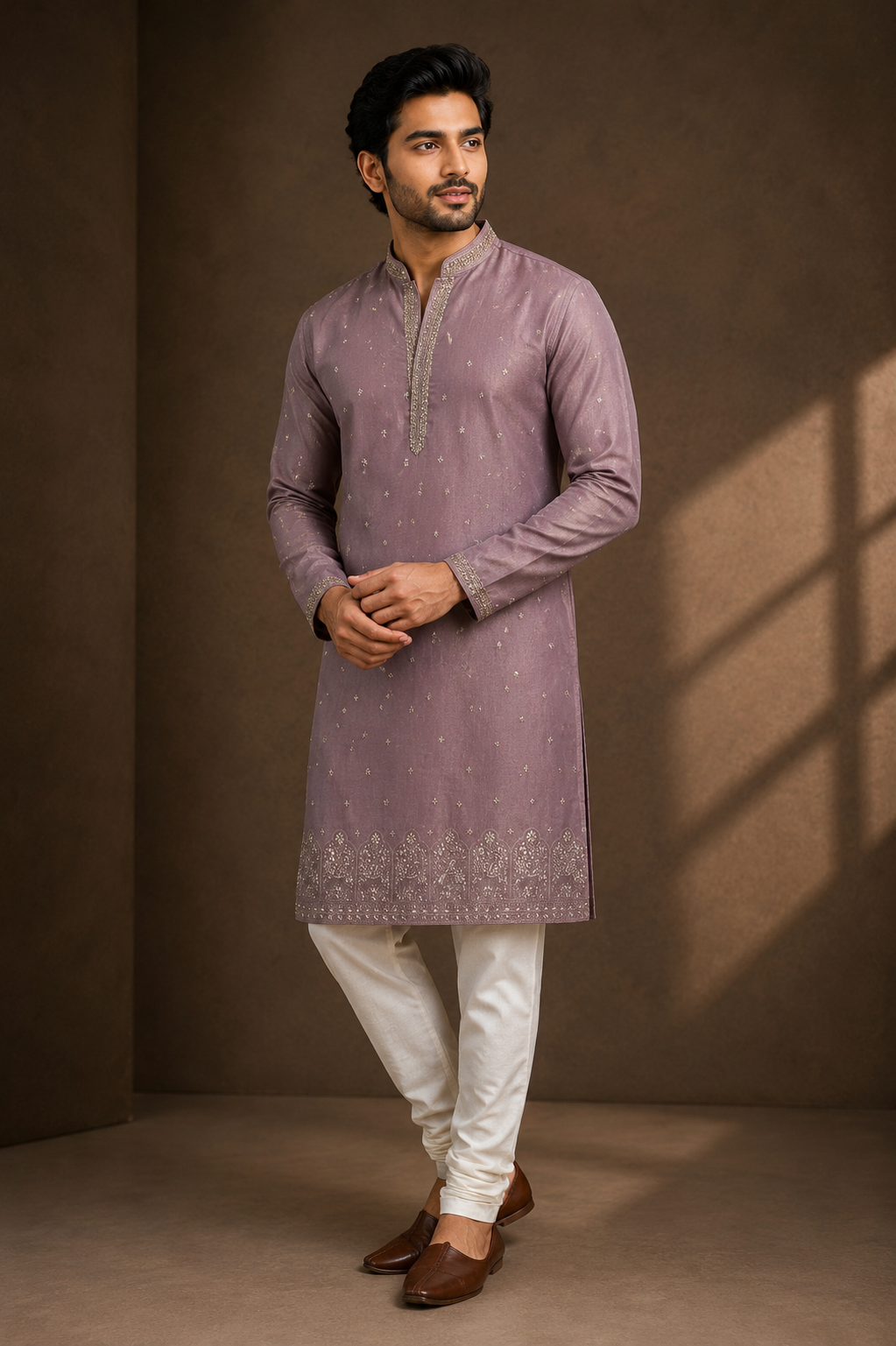 Dusty Mauve Embroidered Festive Kurta Set