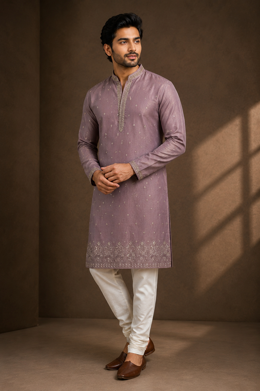 Dusty Mauve Embroidered Festive Kurta Set