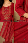 Elegant Red Embroidered Kurti Pant & Dupatta Set