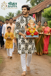 Ivory & Black Ikat Print Festive Kurta Set