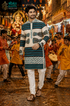 teal bleu & Black Printed Festive Kurta