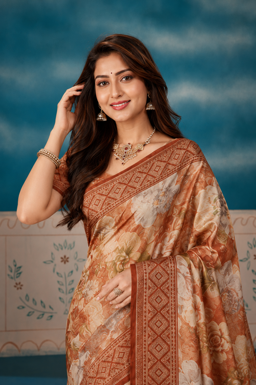 Elegant Floral Printed Saree with Designer Woven Border