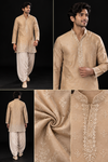 Beige Gold Embroidered Festive Kurta Set
