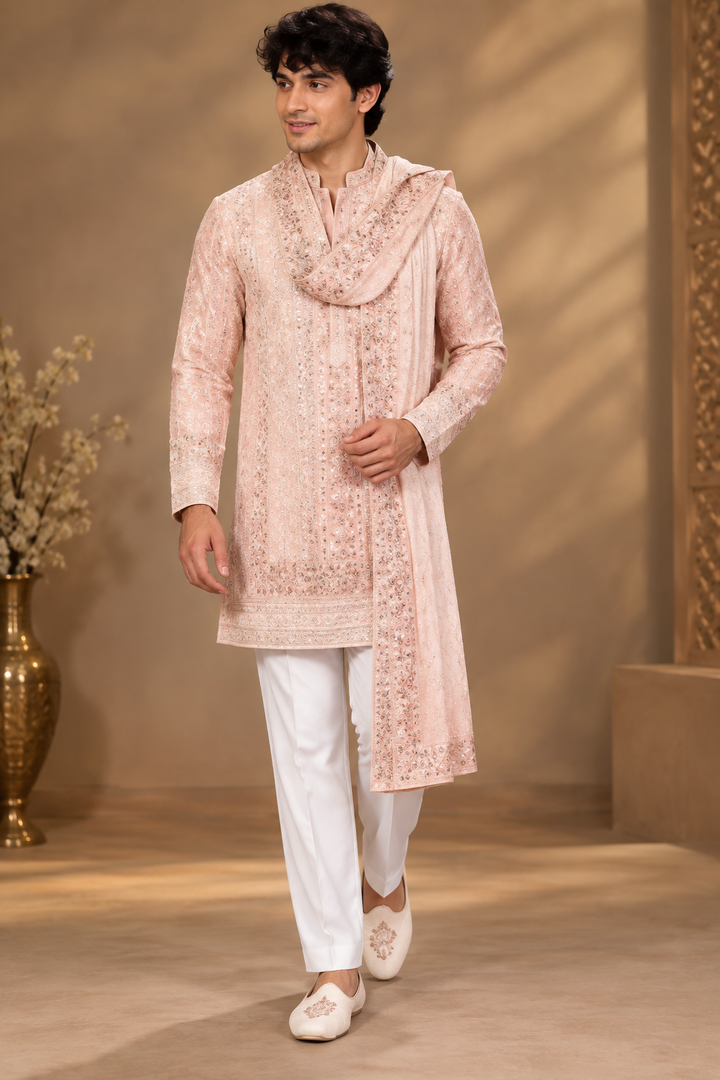 Blush Pink Embroidered Festive Kurta Set