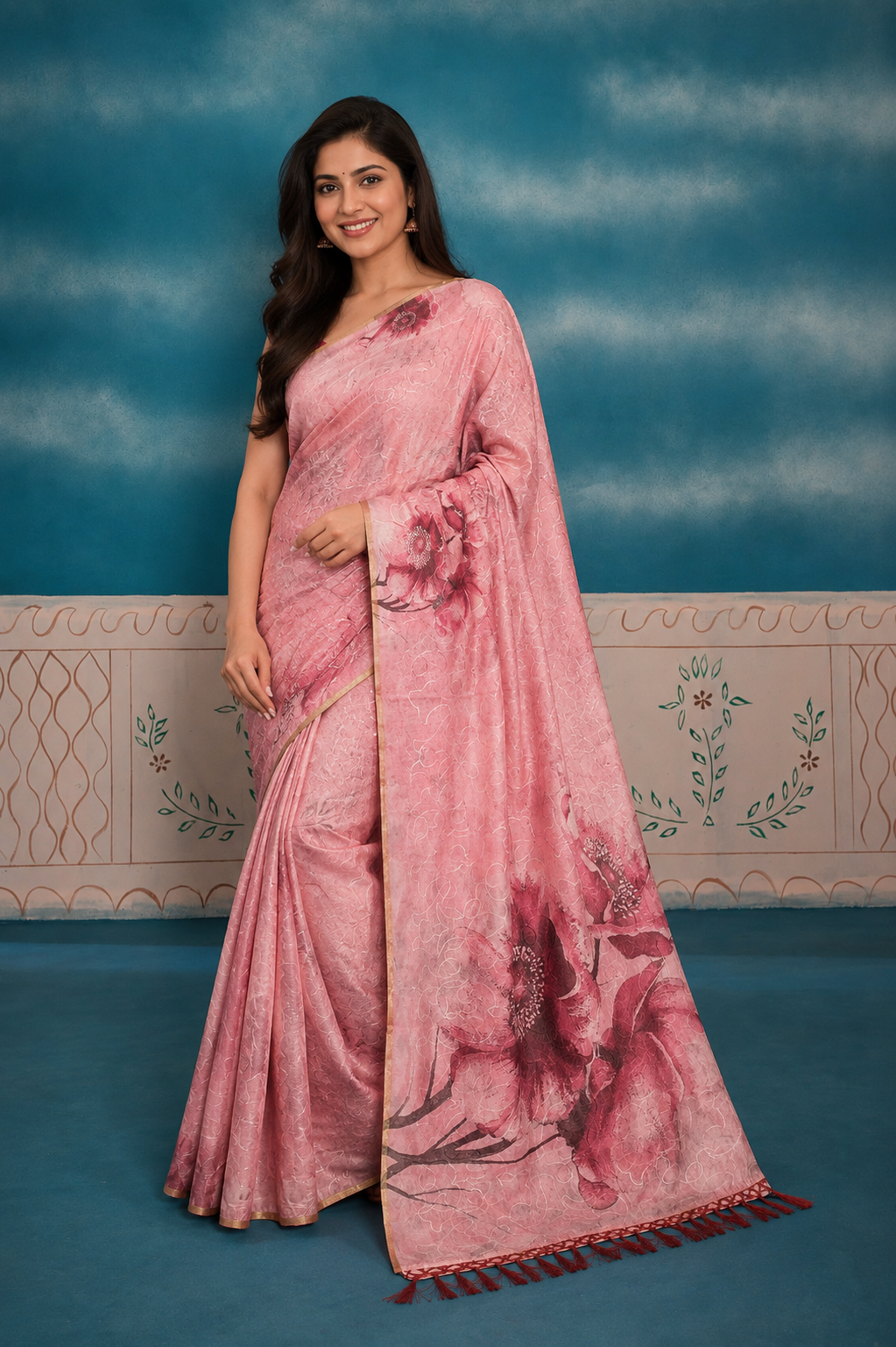 Blush Pink Organza Embroidery  Saree
