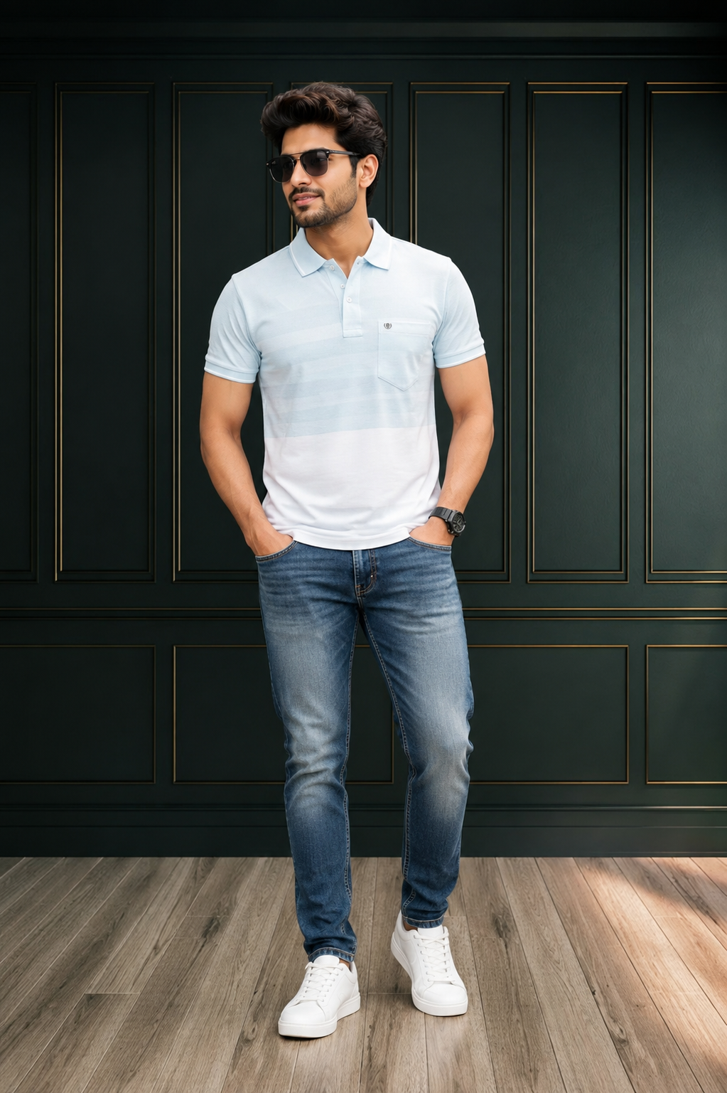 Sky Mist Colorblock Polo T-Shirt for Men | Premium Casual Cotton Polo