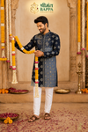 Royal Navy Blue Festive Printed Kurta Set for Men