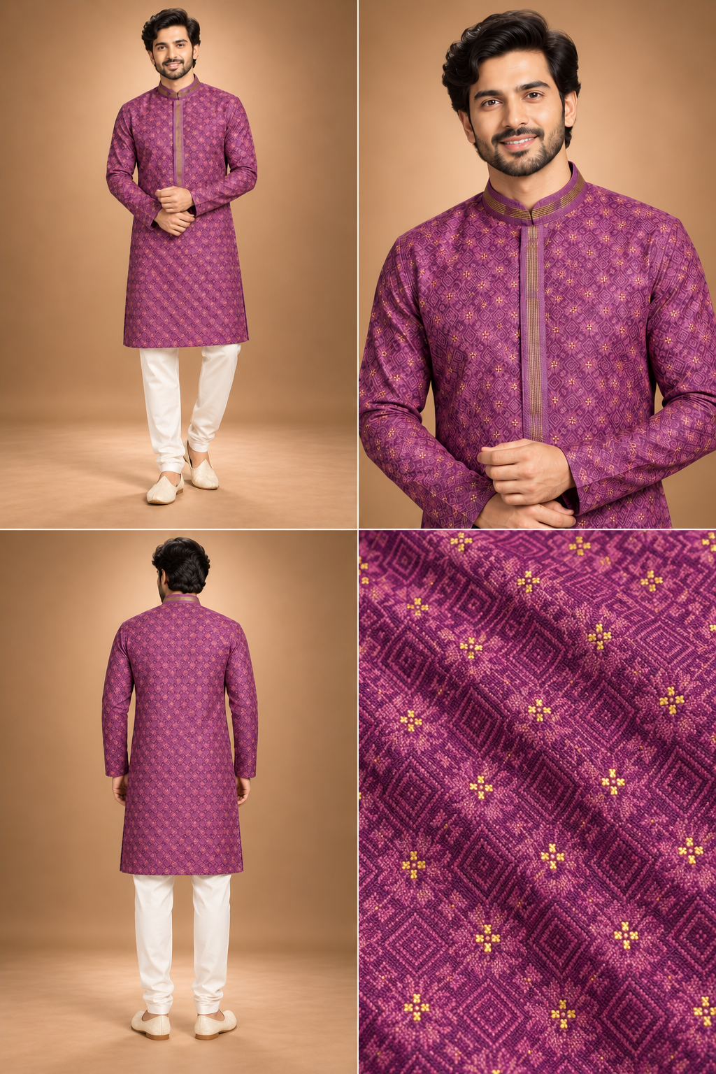 Men’s Royal Purple Jacquard Kurta Pajama Set
