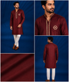 Maroon Red Kurta with Pocket Embroidery for Men