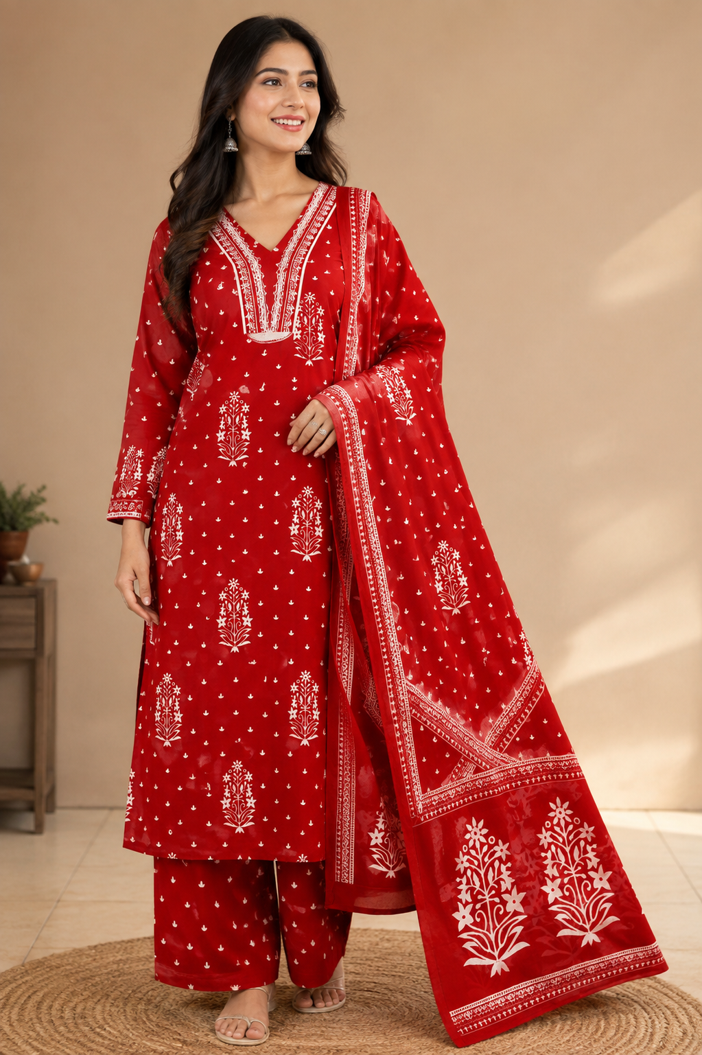 Women’s Printed Anarkali Kurti Pant  Dupatta Set