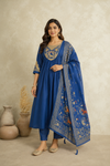 Royal Blue Embroidered Kurta Pant Dupatta Set for Women