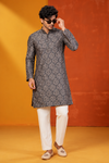 Men's Premium Charcoal Grey Printed Kurta Set
