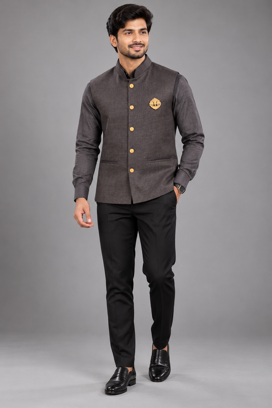 Men's Premium Charcoal Grey Nehru Jacket with Matching Shirt
