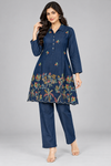 Women's Navy Blue Floral Embroidered Co-Ord Set