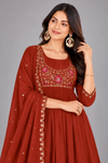 Women's Rust Red Embroidered Anarkali Kurta Set with Dupatta