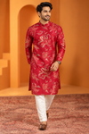 Men's Royal Red Printed Kurta