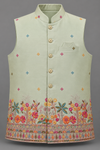 Pastel Sage Green Floral Embroidered Modi Jacket
