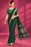 Emerald Green Handloom Saree with Gold Border