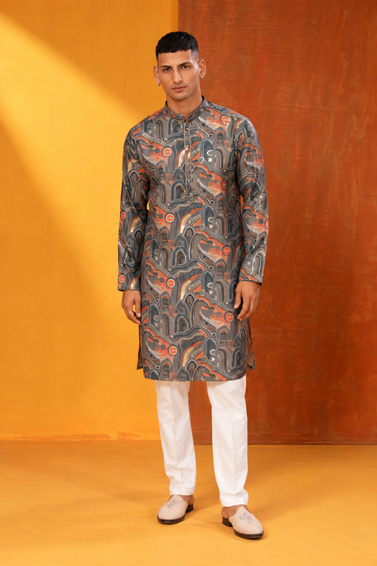 Abstract Printed Men’s Festive Kurta Set