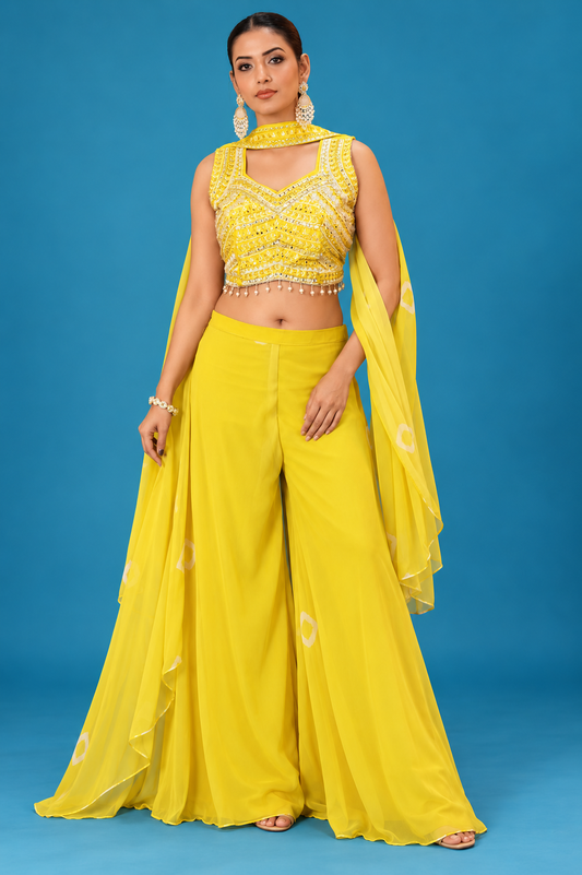 Sunshine Yellow Mirror Work Indo-Western Set