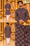 Men's Dark Brown Printed Long Sleeve Kurta