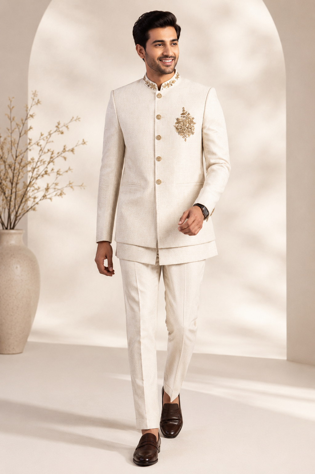 Ivory Embroidered Jodhpuri Suit Set for Men
