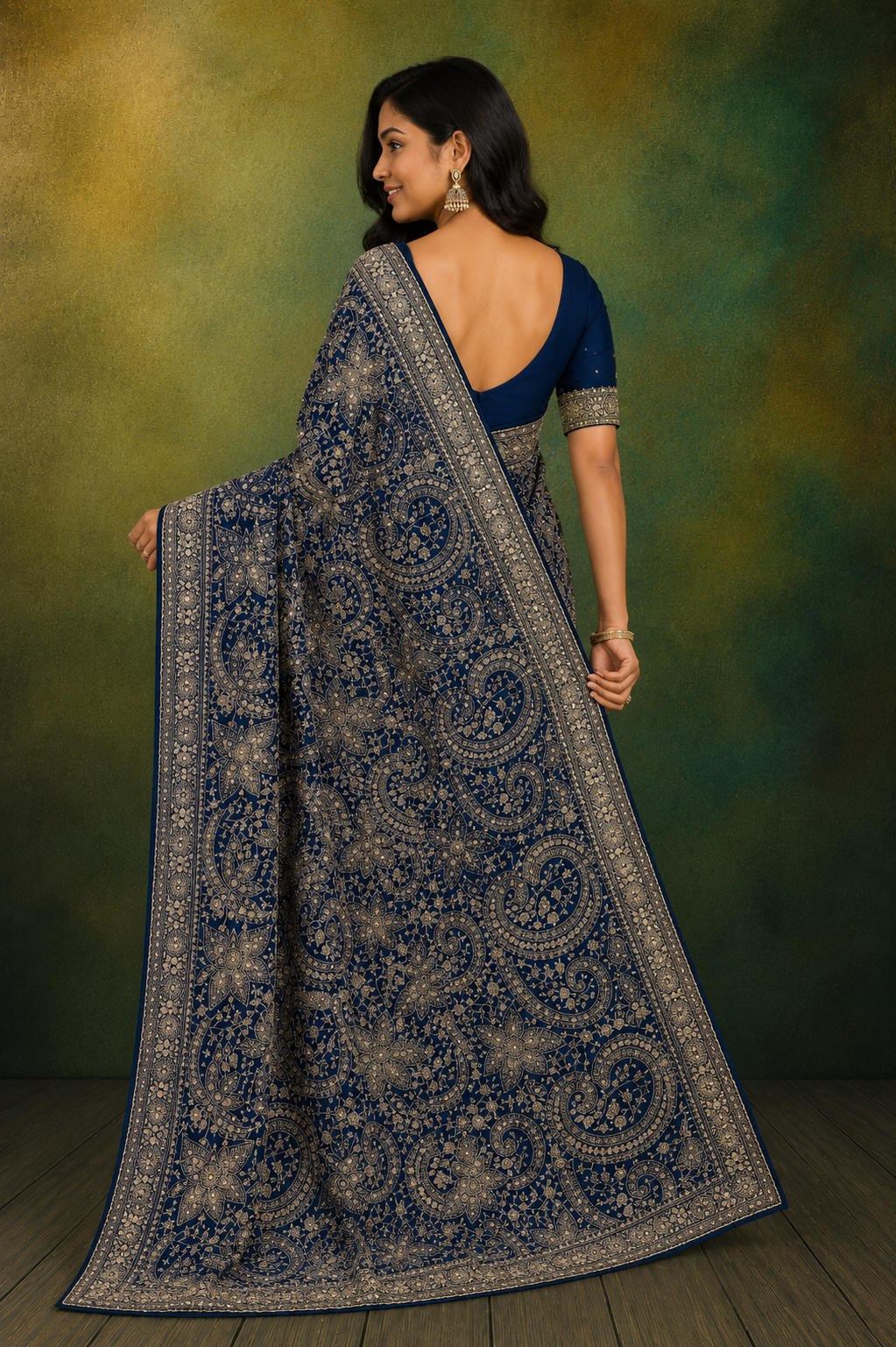 Kashmiri Embroidered Saree | Elegant Designer Party Wear Saree