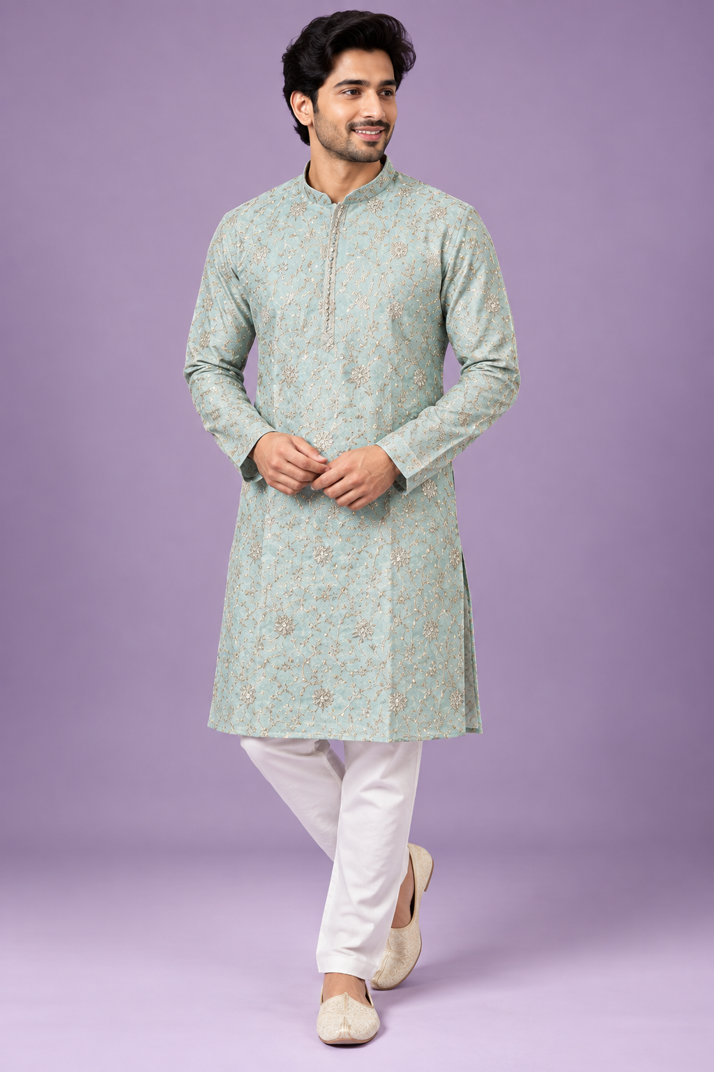 Mint Green Embroidered Festive Kurta