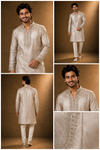 Ivory Gold Embroidered Jacquard Kurta Se