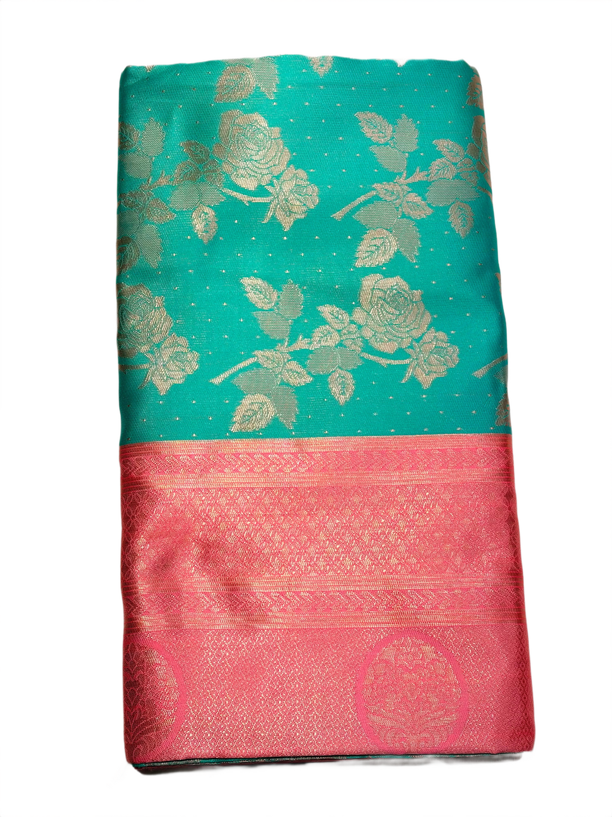 Elegant Turquoise & Pink Jacquard Silk Saree