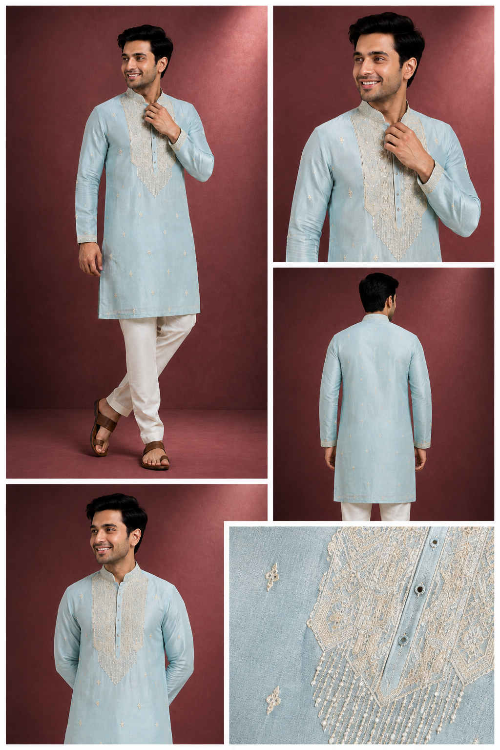 Ice Blue Embroidered Festive Kurta Set