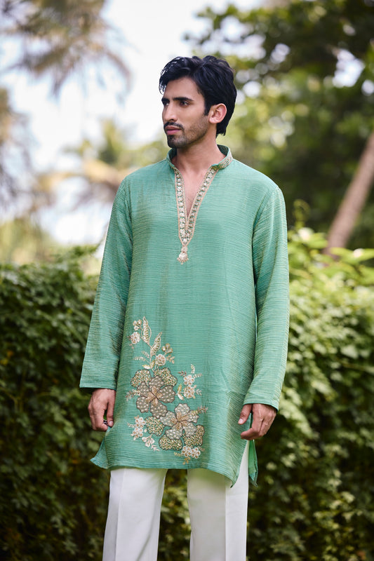 Sea Green Embroidered Festive Kurta