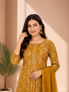 Mustard Yellow Printed Kurti Pant & Dupatta Set