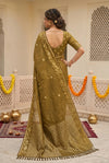Olive Gold Woven Silk Saree with Floral Zari Border