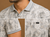 Men's Grey Leaf Print Polo T-Shirt with Chest Pocket