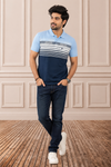 Men's Sky Blue Striped Polo T-Shirt