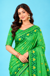 Elegant Green Ikat Printed Saree with Traditional Woven Border