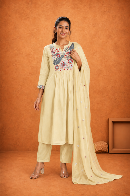Elegant Embroidered Kurta Pant & Dupatta Set