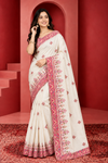: Elegant White Saree with Pink Embroidered Border