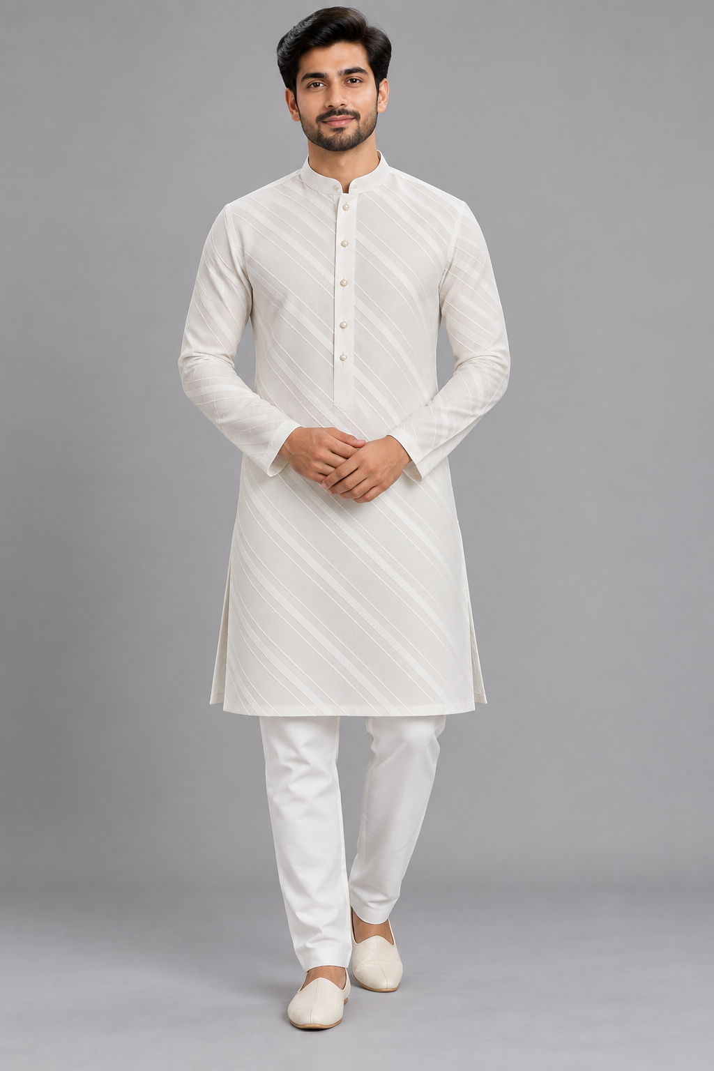 Men’s Premium White Textured Kurta