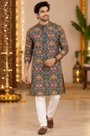 Charcoal Multicolor Geometric Print Festive Kurta