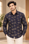 Navy Floral Print Casual Shirt