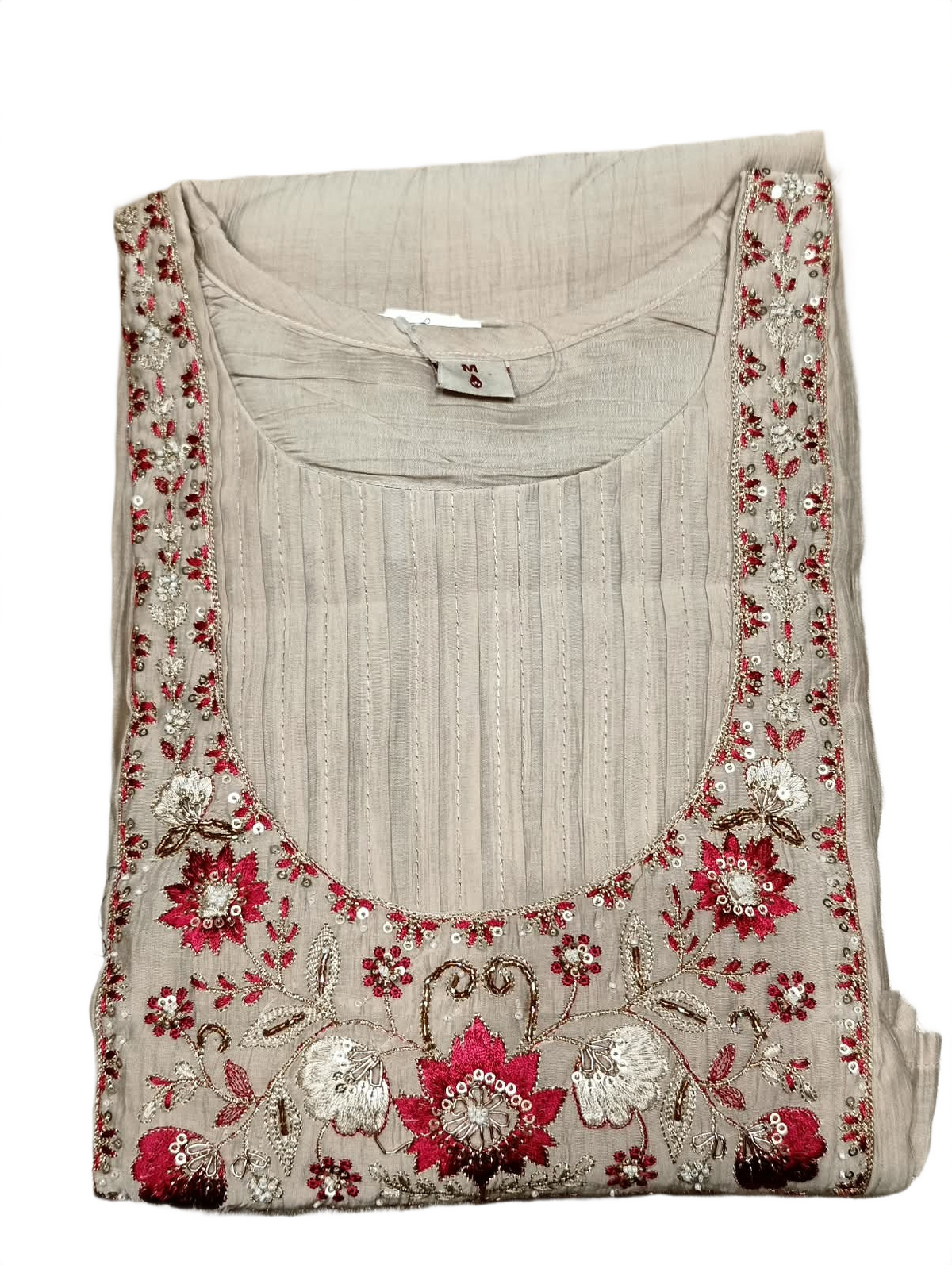 Elegant Beige Floral Embroidered Anarkali Kurti Pant Set with Dupatta