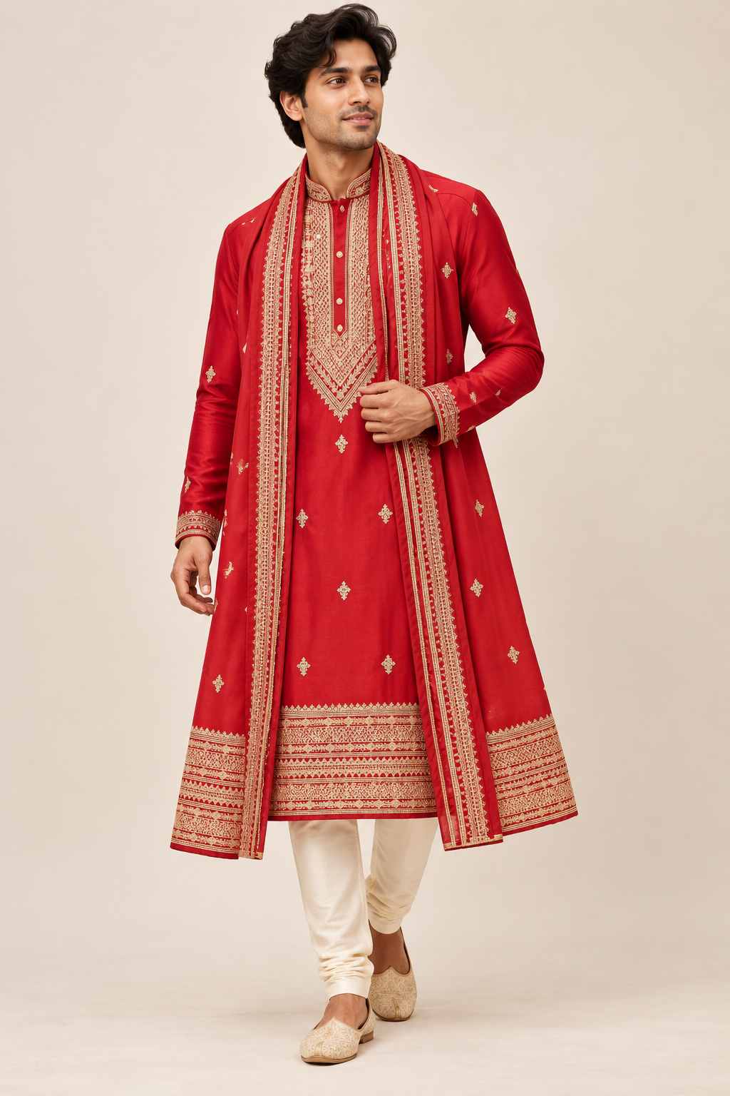 Royal Red Embroidered Kurta Set