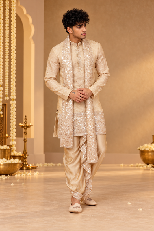 Champagne Embroidered Festive Sherwani Set