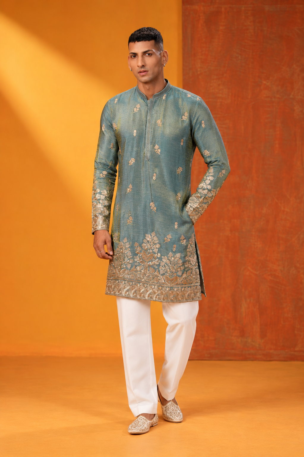 Teal Elegance Embroidered Kurta Set
