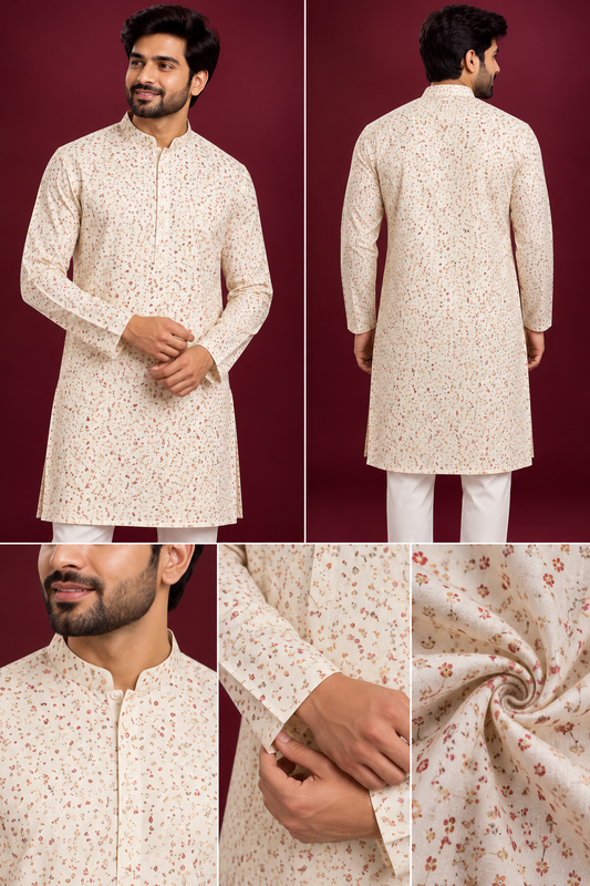 Ivory Micro Printed Festive Kurta