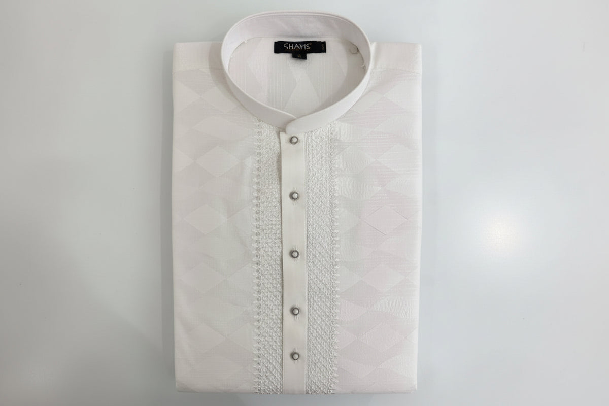 White Self-Textured Embroidered Kurta for Men